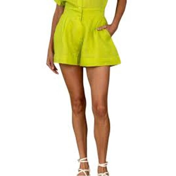 Olivia James The Label Sami Linen Cuffed Short in Pear Lime Green 1312121 XS NEW - Picture 4 of 7